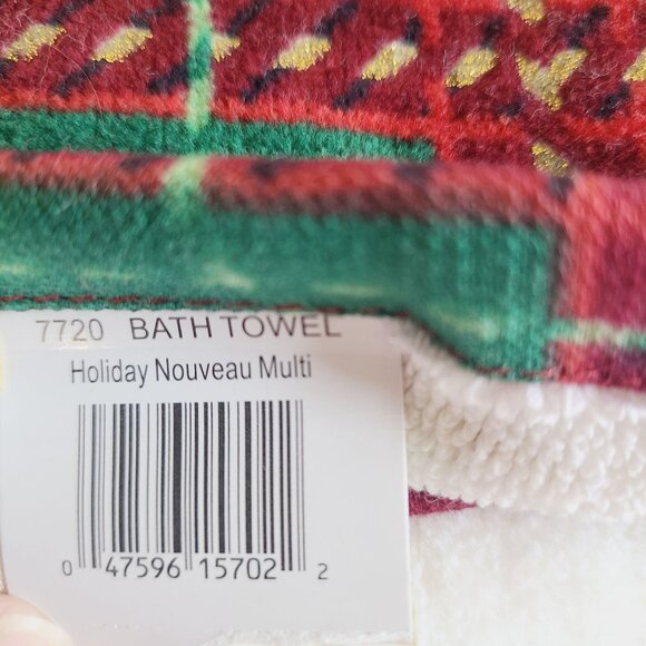 Lenox Holiday Nouveau Bath Towel & Hand Towel Christmas Holly Berry Plaid NWT - Picture 6 of 10
